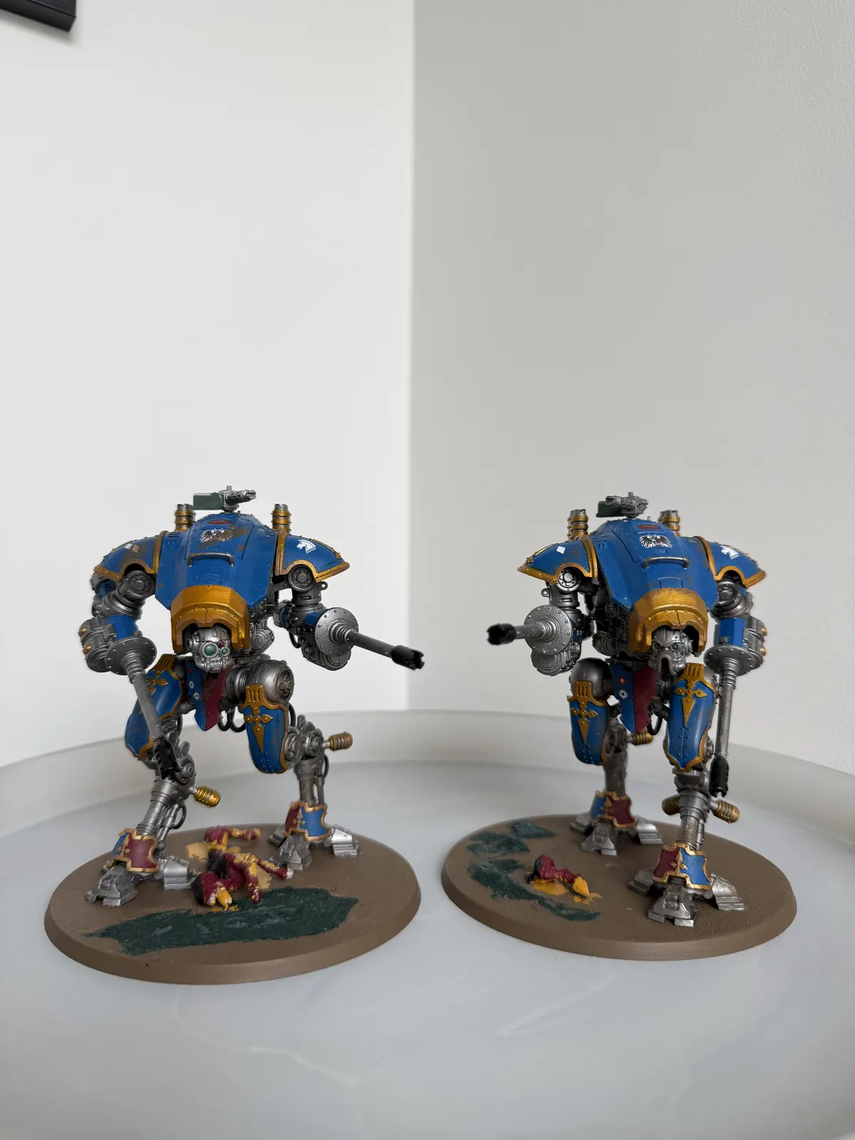 Pair of commissioned Imperial Knights in blue and gold house colours